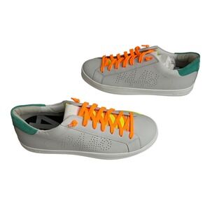 P448 John Sneakers Men's 11 Light Grey Neon Orange Green Leather Lace Up